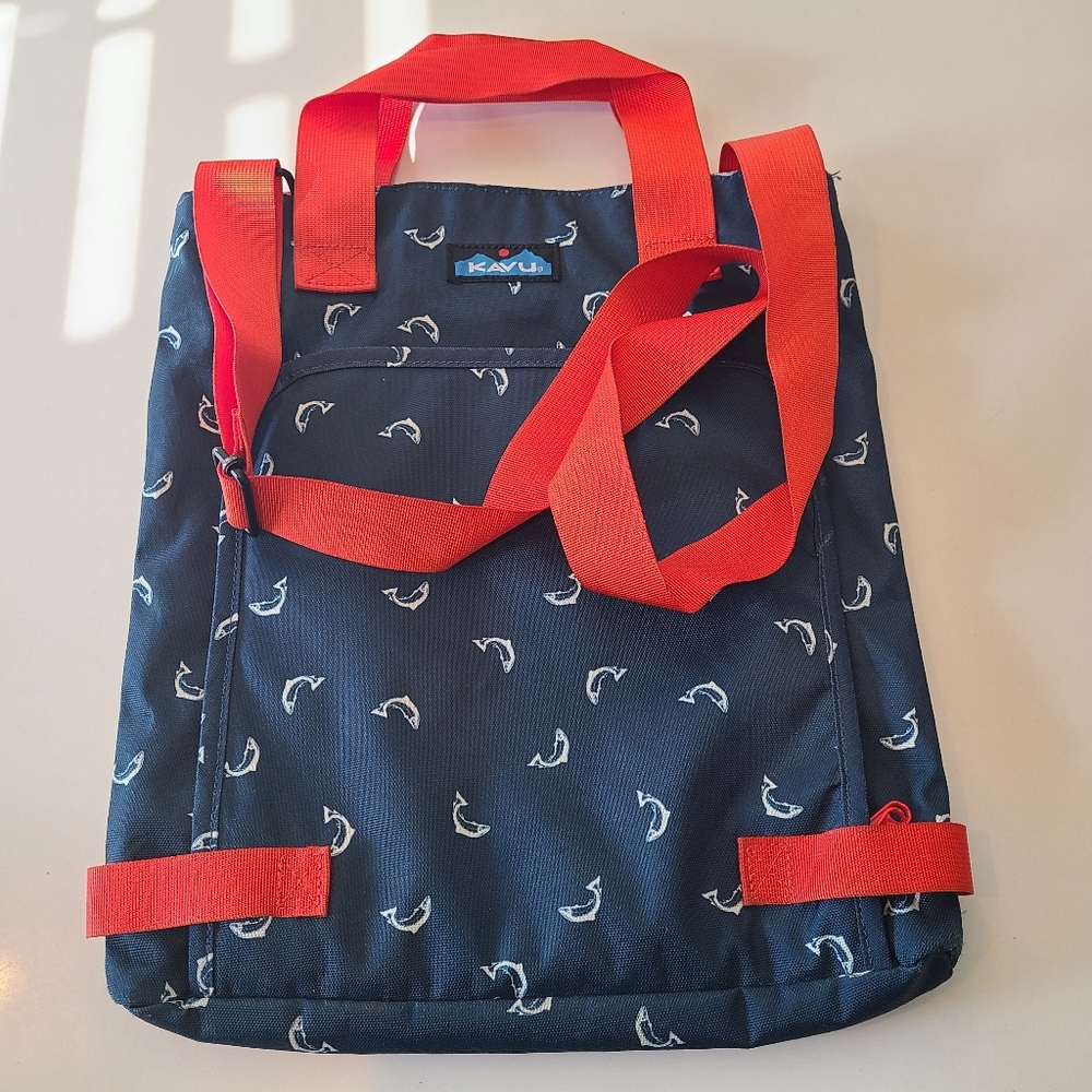 Kavu Red and Navy Fish Shoulder/Tote Bag in One Size